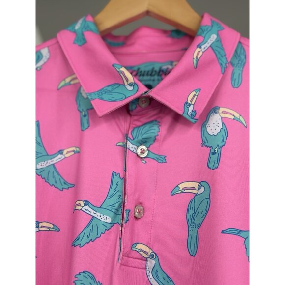 Chubbies Toucan Performance Polo Shirt Men’s L Pink Short Sleeve Stretch Golf - Picture 5 of 14